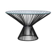 DRW Mesa de Entrada Ovalada de Metal y Cristal en Gris Antracita 121x36x79cm, Base 62x35cm