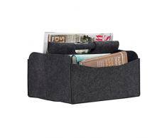 Relaxdays Zeitungskorb aus Filz, H x B x T: 22 x 32 x 29 cm, 2 FÃ¤cher, mit Griff, faltbarer ZeitungsstÃ¤nder, Anthrazit Revistero con Asa y Dos Compartimentos, Fieltro, Gris Antracita, 29x32x24 cm