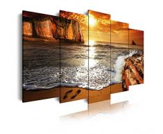 DekoArte 263 - Cuadro moderno en lienzo 5 piezas paisaje amanecer en playa, 150x3x80cm