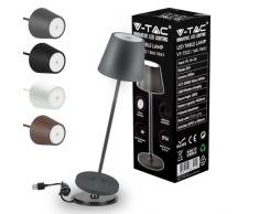 V-TAC Lámpara de Mesa Inalámbrica LED Regulable con Controles Táctiles, Gris, para Interiores y Exteriores IP54 para el Hogar o Restaurante - BaterÃa 4400 mAh - Luz Blanca Cálida 3000 K - 2W, VT-7522