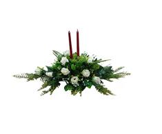 DRW Centro de Flores para Mesa Blanco con Velas (Navidad, Bodas, Celebraciones) 83x47x34 cm h