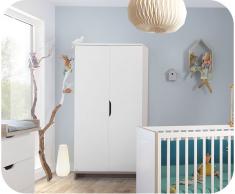 Armario Bebé PLUMA 2 puertas Blanco y Madera