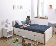 Pack Cama Nido Juvenil Sweet 90x190cm Blanco y Madera con Somier y Colchón