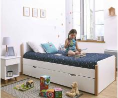 Pack Cama Juvenil Sweet 90x190cm Blanca y Madera con Somier y Colchón
