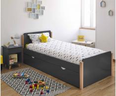 Cama juvenil SWEET 90x190 cm Gris Antracita y Madera con Somier
