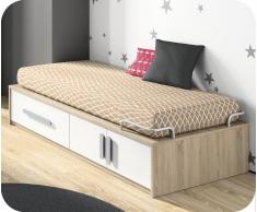 Cama Juvenil con Almacenaje Planeta Blanca y Roble 90x190cm