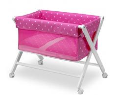 Pirulos 28413014 - Minicuna plegable tijera nogal, diseño stars, 68 x 90 x71 cm, color blanco y fresa