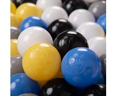 KiddyMoon 500 ∅ 6Cm Bolas Colores De Plástico para Piscina Certificadas para Niños, Negro/Blanco/Gris/Azul/Amarillo