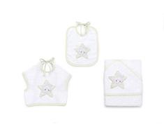 Italbaby - Toalla con capucha + pechera + babero bordado Little Star marfil.