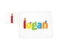 Feel Good Art brillante Mantel individual y posavasos para bebés/niños (Logan)