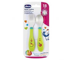 CHICCO 00016102300000 Primer Juego de cubiertos de acero inoxidable, neutral 18 m +, color blanco