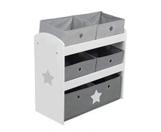roba Estantería de Almacenamiento Stars para Habitaciones de Niños y Niñas - 5 Cajas en Tela para Juguetes - Organizador Infantil - Estrellas Blancas / Grises