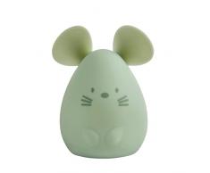 Nattou Lámpara de noche Ratón con luz LED hecho de silicona, 2 niveles de brillo, Sin BPA, 12 cm, Testado por PETA y vegano, Silicona, Verde