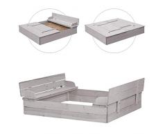 roba Arenero con tapa plegable para 2 bancos, madera maciza, resistente a la intemperie, gris, 21,5 x 127 x 123,5 cm