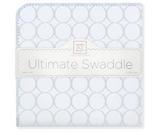 SwaddleDesigns Manta Envolvente Ultimate, Franela de Algodón de calidad superior, Círculos gris plata sobre azul claro