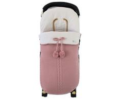 Saco silla de paseo universal de invierno en punto de lana y algodón de rayas. Modelo sophie. Rosa/camel