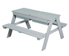 roba Juego de asiento infantil para exteriores + bañera para juegos, juego de asientos de madera maciza resistente a la intemperie, juego de jardín y mesa de barro para niños, color gris