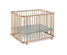 Corralito Geuther Lucilee - corralito plegable, comprobado por el TÜV de madera en natural, decoración: menta, tamaño: 76 cm x 97 cm