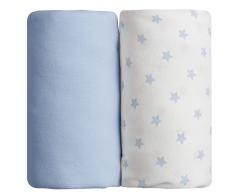 Juego de 2 sábanas bajeras Azules Lisas + Estrellas Babycalin – 70 x 140 cm