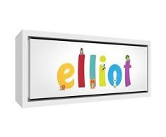 Little Helper lienzo con marco de madera maciza color blanco estilo illustratif pintado con el nombre de joven niño Elliot 19 x 46 x 3 cm) pequeño