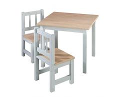 roba Woody - Juego de 2 sillas infantiles y 1 mesa para niños, decoración de madera y gris