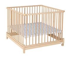 Geuther Euro-Parc Plus - corralito plegable, comprobado por el TÜV, de madera en blanco, decoración: llama, tamaño: 97 cm x 97 cm