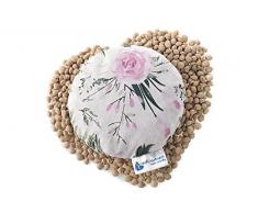 Cojín térmico de huesos de cereza, cojín de calor para bebés, 180 g, redondo, 15 cm, ecológico, 100% algodón, mediano para el calor y la terapia de frío, terapia de masaje (flores rosas)
