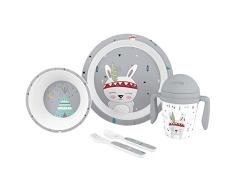 Interbaby Amazon Juego vajilla Indio para bebé de 5 piezas, blanco y gris
