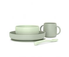 Suavinex, Vajilla para Bebé de Silicona, con Ventosa Resistente. Incluye: Bol de 350 ml + Plato de 400 ml + Taza 240 ml + Cuchara, 4 Meses. Colour Essence, Verde