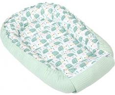 Nido de Bebé Recién Baby Nest 100% Algodón Waffle Protector de Cuna de Viaje Bebés Medi Partners 100x60x15cm Cierre Seguro (Erizos a la menta Waffle)