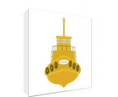 Feel Good Art Lienzo Art de pared con marco de estilo moderno y esquemático remolcar barco, color amarillo y blanco, 38 x 38 x 4 cm, mediano