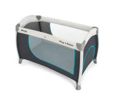 Hauck Play‘n Relax - Cuna de viaje 4 piezas 120 x 66 cm, 0 meses a 15 kg, con ruedas, colchoncito, bolsa de transporte, apertura lateral, plegable, fácil de transportar, ligera y estable, hearts gris