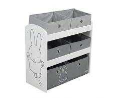 roba Estantería de Almacenamiento miffy® para Habitaciones de Niños y Niñas - 5 Cajas en Tela para Juguetes - Organizador Infantil - Diseño de Conejo / Gris