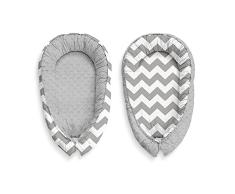 KOSPU Cocoon Baby Baby Baby Baby Baby Cuna Protector de Cuna de Viaje 100% Algodón Y Peluche Minky Antialérgico Gris/Zigzag