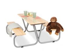 Pinolino Michel 6 asiento de madera maciza 2 bancos con 1 mesa recomendado para niños de 3 años en adelante, gris