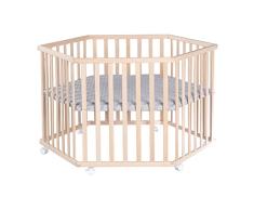 roba Parque infantil hexagonal en madera de haya orgánica, incluye alfombra roba Style grau, Roba Style natural/gris