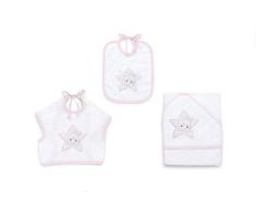 Italbaby - Juego de toalla con capucha y babero Little Star, color rosa
