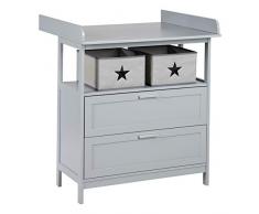 roba Cómoda Cambiador Hamburg 2 Puertas, con Tablero Extraíble, 2 Cajas de Almacenamiento de Tela Incluidas, Fijación a la Pared, Madera Gris