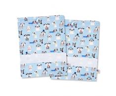 FILET - Set Dos Bolsas De Jardín de Infancia de Algodón Estampado, Bolsas De Cambio, Bolsitas De Ajuar, Bolsas Zapatos, Con Lienzo Aida para Bordar, Made in Italy, 42 x 34 cm, Fantasía Perritos Cielo