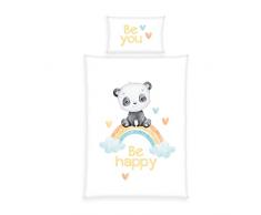 Klaus Herding GmbH Juego de cama con diseño de panda arcoíris, fabricado en verde, funda de almohada de 40 x 60 cm, funda nórdica de 100 x 135 cm con cremallera suave, 100% algodón