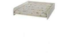 Cambiador para lavadoras con colchoneta de cambiador, colección textile Dancing bird, cambiador de madera lacado en blanco