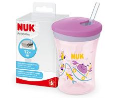 NUK Action Cup vaso aprendizaje bebe | +12 meses | 230 ml | Pajita blanda y tapa con cierre por giro para llevar | Taza para niños a prueba de fugas | Sin BPA y lavable | Púrpura