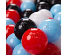 KiddyMoon 200 ∅ 6Cm Bolas Colores De Plástico para Piscina Certificadas para Niños, Negro/Blanco/Rojo/Azul Celeste