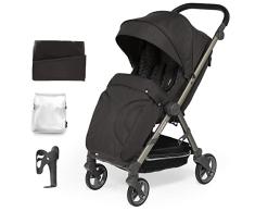 skiddoü silla de paseo ligera Mell ruedas grandes silla de viaje plegable silla infantil ruedas amortiguadoras respaldo ajustable impermeable mosquitera cubierta para la lluvia hasta 22 kg, negro