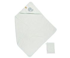 Nattou Toalla de Baño con Capucha y Manopla de Algodón y Poliéster, Ballena Sally, Aprox. 75 x 75 cm, Algodón, Romeo, Jules y Sally, Azul Claro