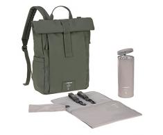 LÄSSIG Mochila cambiador para bebé Bolso cambiador Mochila con cambiador, fijación para cochecito, portabiberón de producción sostenible/GRE Rolltop Up Backpack olive
