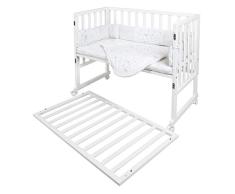 roba Cuna Colecho 3 en 1 - Cama Infantil con Equipamiento en Diseño de Estrellas - safe asleep® - Utilizable como Banco - Madera Blanca