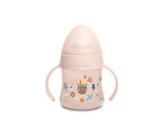 Suavinex, Vaso Aprendizaje Bebé con Boquilla de Silicona Suave y Asas, Biberón con Asas First, con Sistema Anticólico y Tapa Protectora, 150 ml, para Bébés +4 Meses, Apto Lavavajillas, Rosa