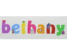 Feel Good Art Gallery Envuelto Nursery Caja de lienzo con diseño de panel frontal rectángulo sólido Cute ilustraciones y personalizada con nombre de niña (15 x 42 x 4 cm, tamaño pequeño), Bethany