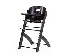 CHILDHOME, Trona Evolutiva : De 0 meses a 85KG, Tableta incluida, Madera de haya, Barra antivuelco, Arnés de seguridad de 5 puntos, Tornillos invisibles, Evosit negro
